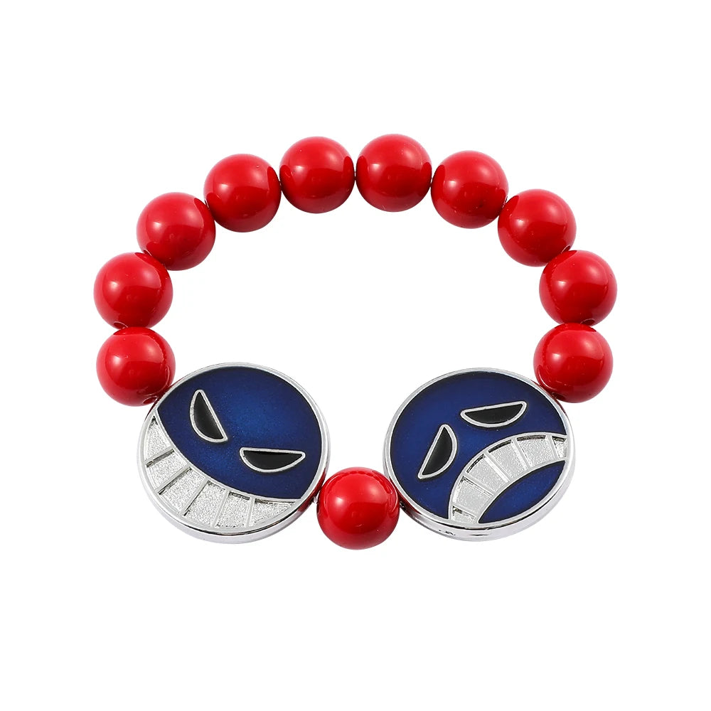 Portgas D Ace Red Beads Face Bracelet & Necklace – One Piece Anime Cosplay Jewelry Gift