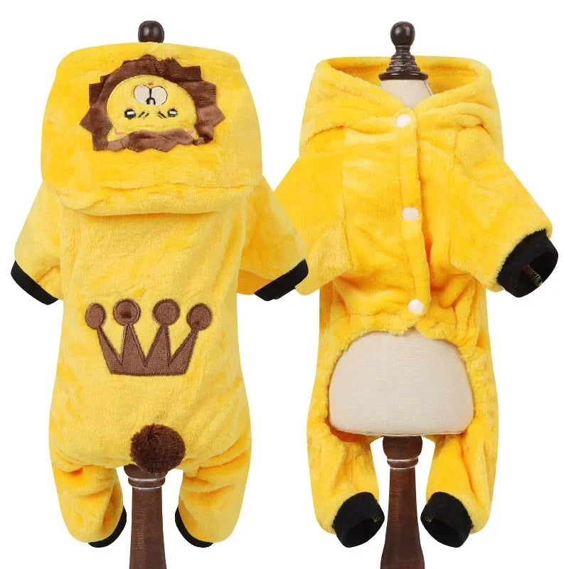 Winter Pet Jumpsuit for Small Dogs & Cats – Warm Plush Cartoon Animal Costume Onesie