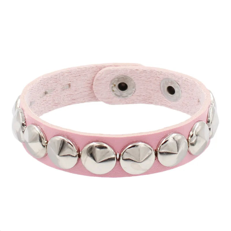 Punk Rivet Chain Leather Bracelet – Spiked Rock Wristband Cuff for Men & Women
