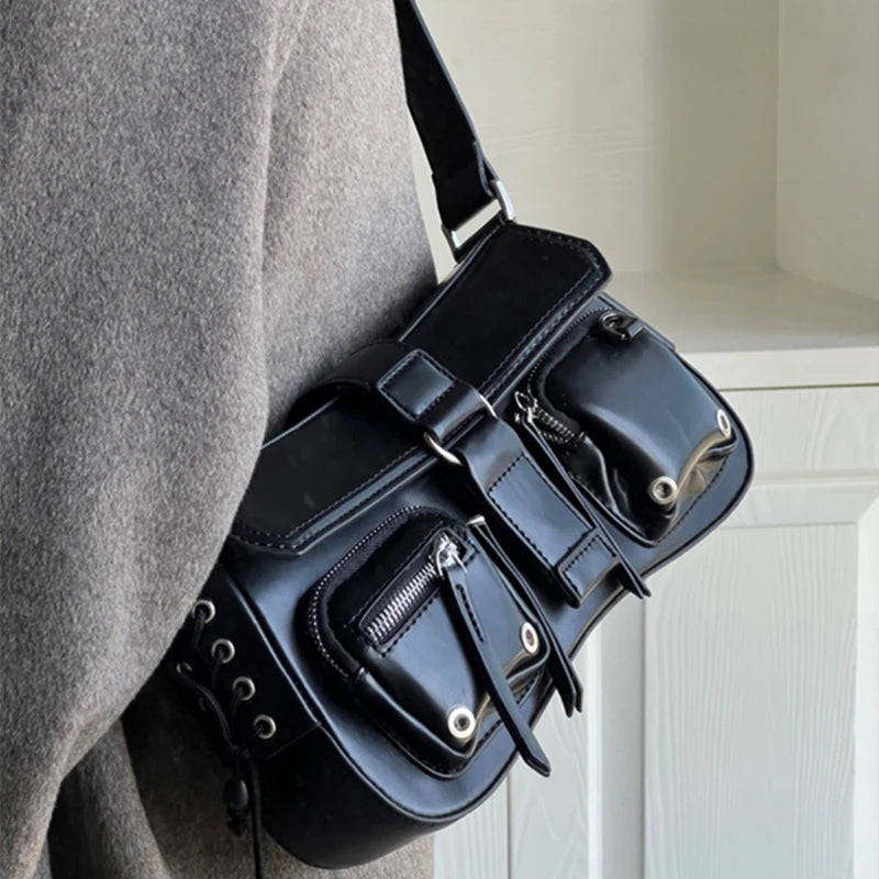Goth Punk Faux Leather Underarm Shoulder Bag – Edgy Y2K Women's Handbag with Chic Design