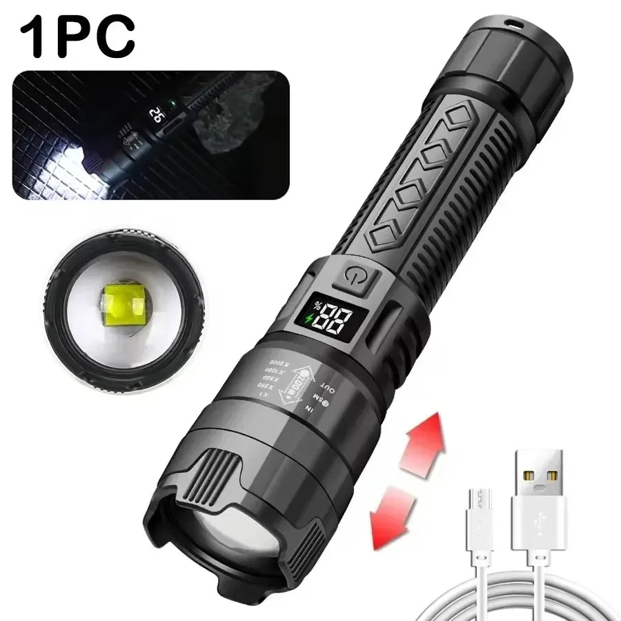 Rechargeable LED Flashlight – High Power Tactical Torch with Zoom & Multiple Modes for Work, Camping & Emergencies