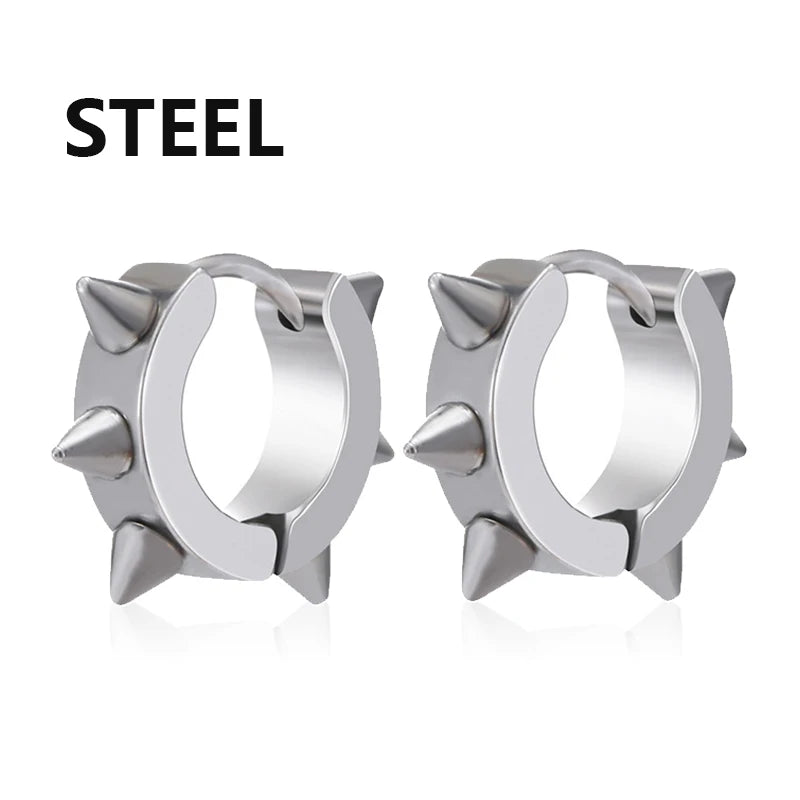 Punk Spiky Thorn Stud Earrings, Stainless Steel Gothic Unisex Jewelry