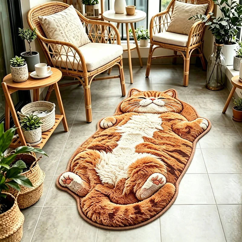 Cute Cat-Shaped Plush Floor Rug - Soft Irregular Bedroom Bedside Carpet Mat