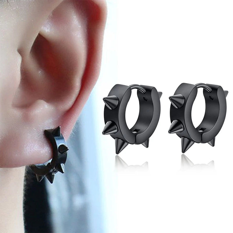 Punk Spiky Thorn Stud Earrings, Stainless Steel Gothic Unisex Jewelry