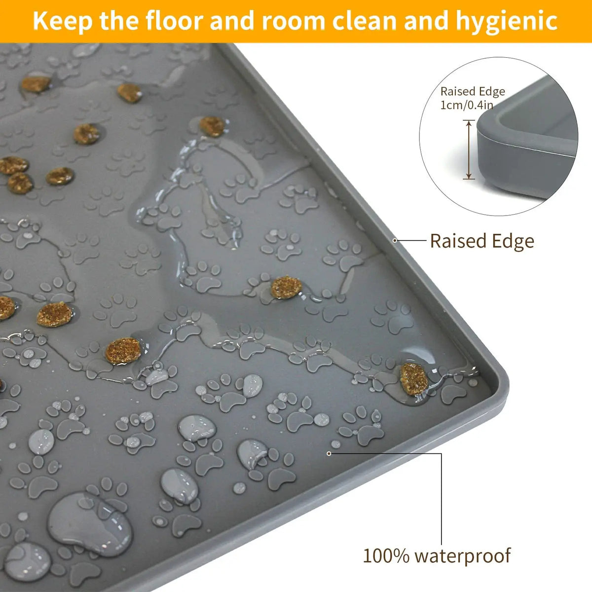 Silicone Paw Print Dog Feeding Mat, Raised Edge Non-Slip Pet Food Placemat
