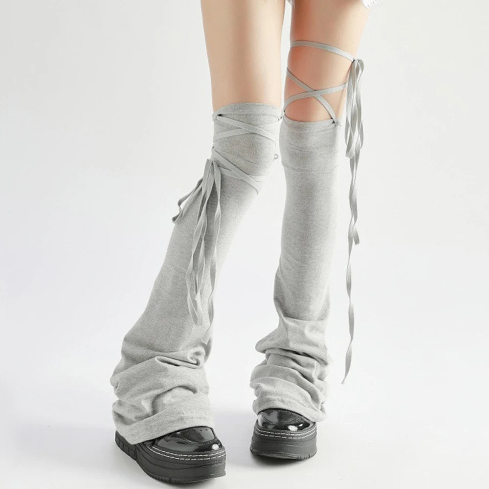 Y2K Gothic Lolita Over Knee Leg Warmers Black White Horn Cuff Punk Harajuku Socks