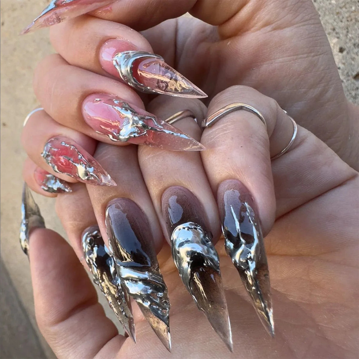 24Pcs Black Y2K Press On Nails, Diamond Butterfly Halloween Long Almond Tips