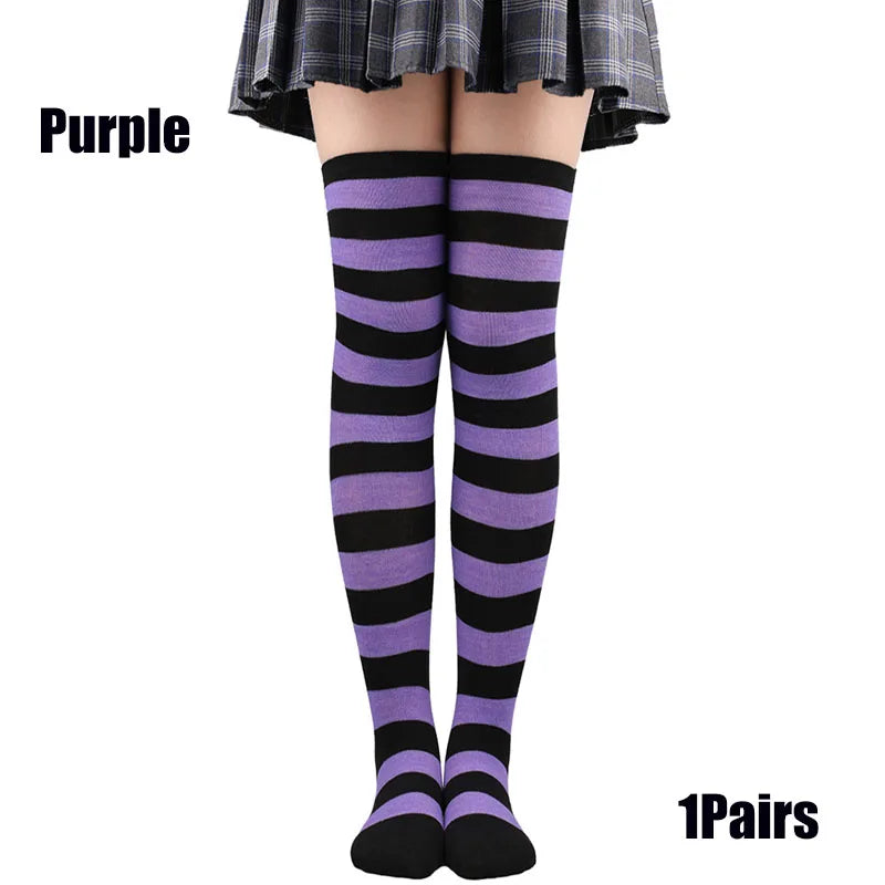 Y2K Striped Over-Knee Socks - Lolita JK Thigh High Stockings for Women