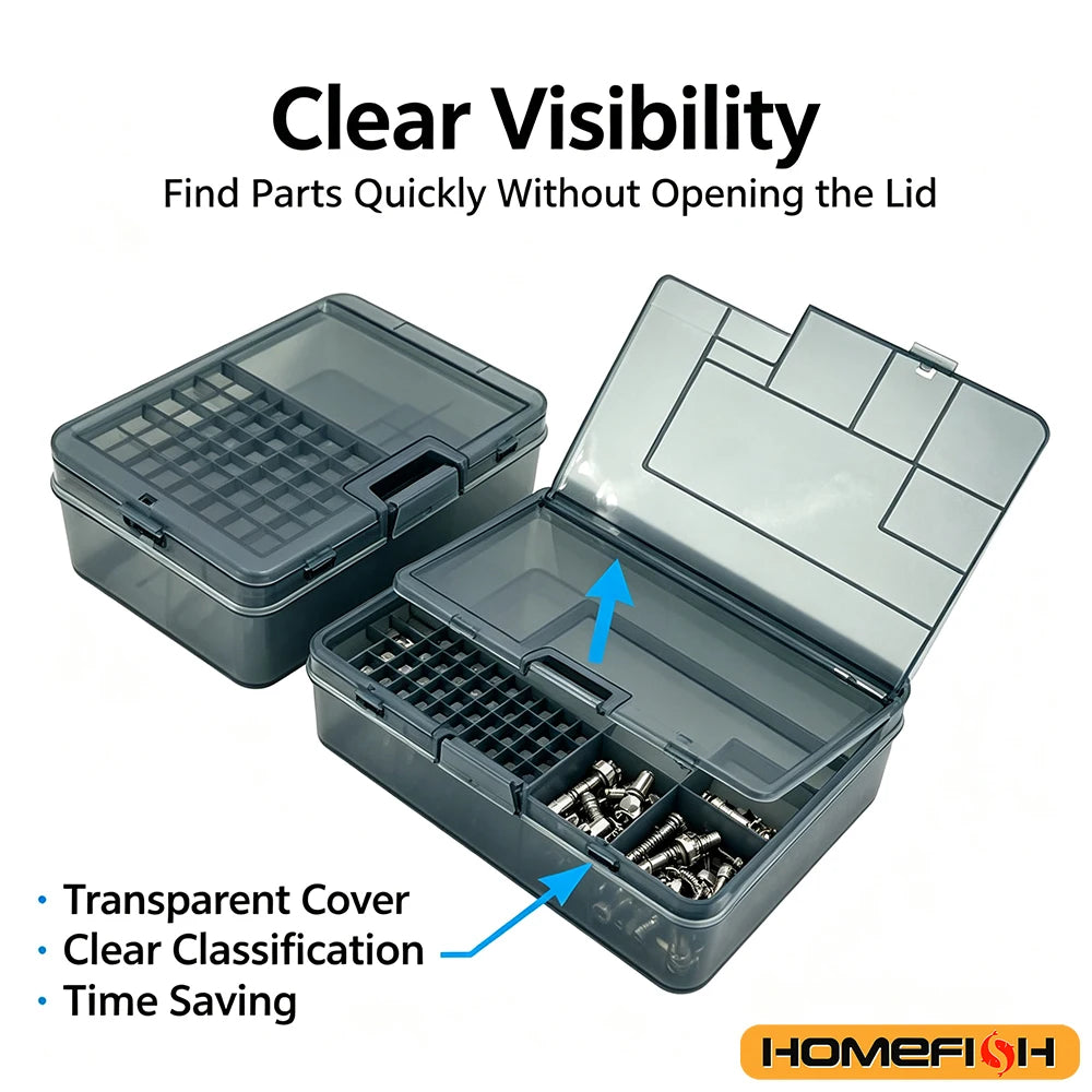 Plastic Storage Box Organizer, Grid Compartment Case for Screws, Hardware & Parts