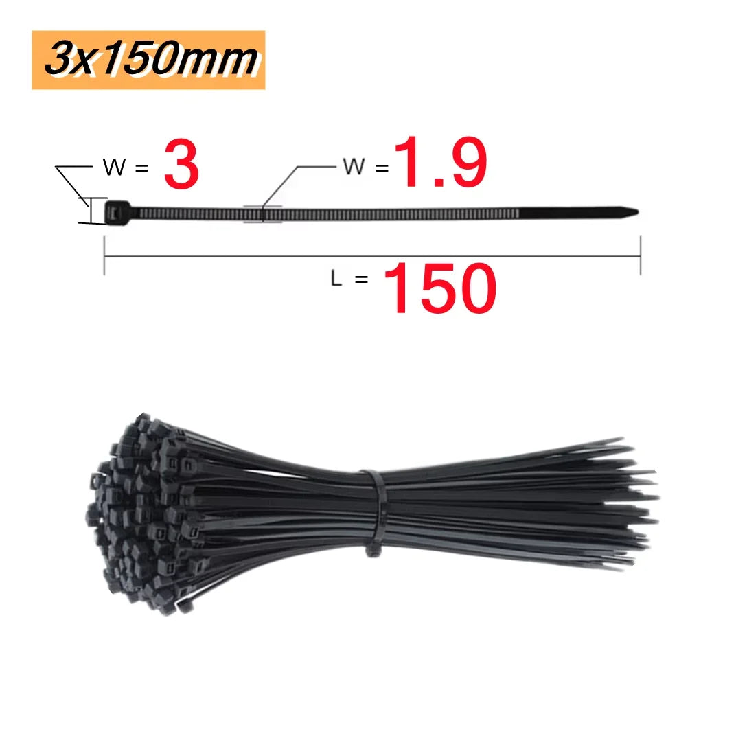 Self-Locking Nylon Cable Ties 100 PCS - Black Heavy Duty Zip Ties for Wire Management
