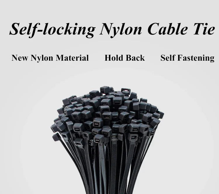 Self-Locking Nylon Cable Ties 100 PCS - Black Heavy Duty Zip Ties for Wire Management