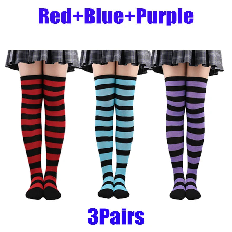 Y2K Striped Over-Knee Socks - Lolita JK Thigh High Stockings for Women
