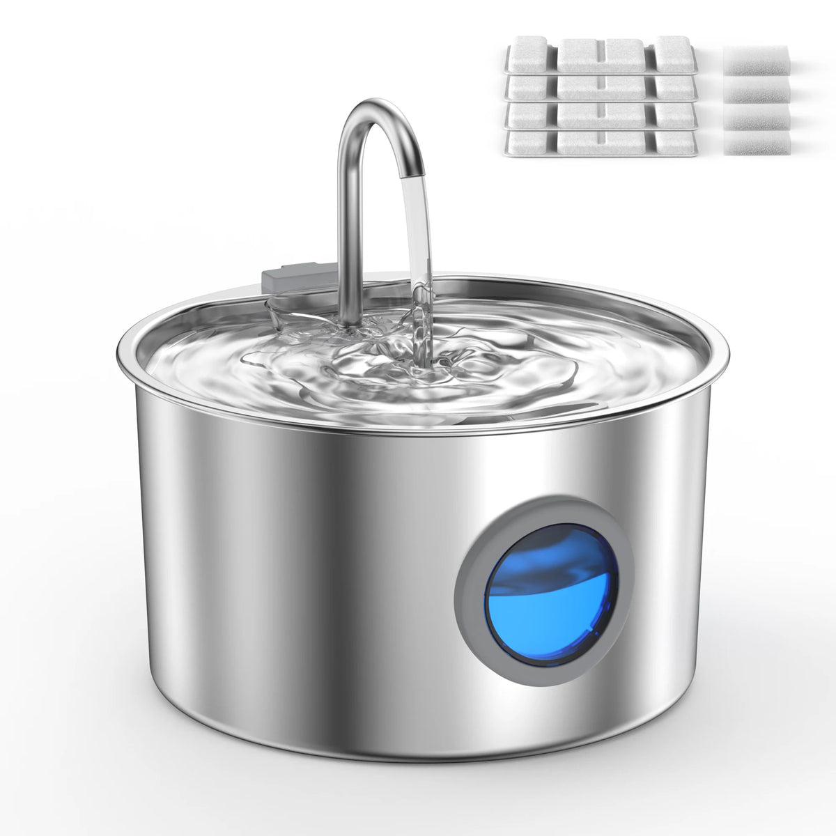Stainless Steel Cat Water Fountain 108oz/3.2L for Cats, Dogs and Small Pets, with Quiet Operation & LED Light, Easy to Clean & Assemble