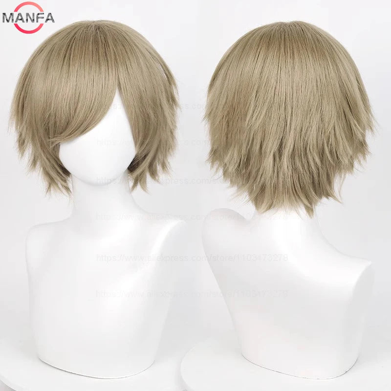 Short Straight Anime Cosplay Wig – 30cm Heat Resistant Synthetic Hair in Solid & Mixed Colors for Men and Women