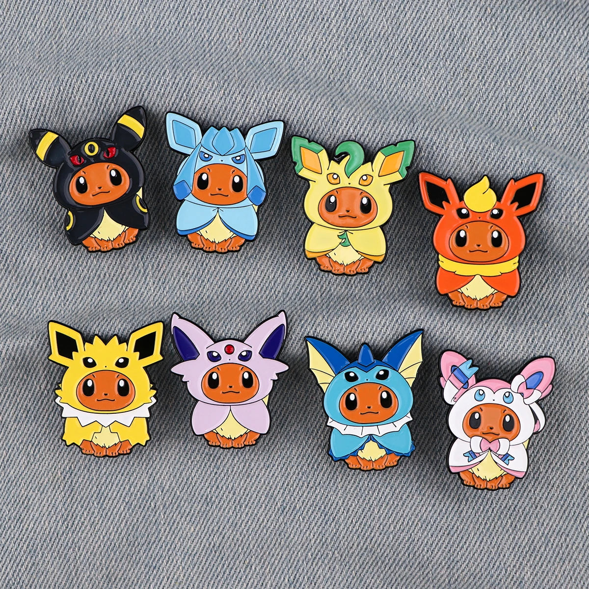 Cute Eevee Evolution Enamel Pins – Kawaii Cartoon Character Brooch Set for Backpacks, Jackets & Lapels