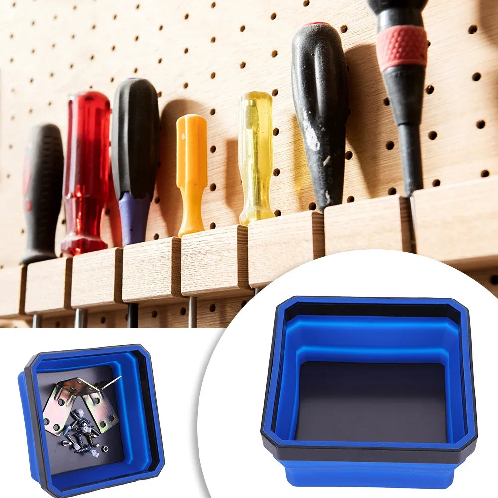 Magnetic Screw Tray 5 Inch – Collapsible Silicone Parts Bowl for Mechanics, Plumbers & DIY