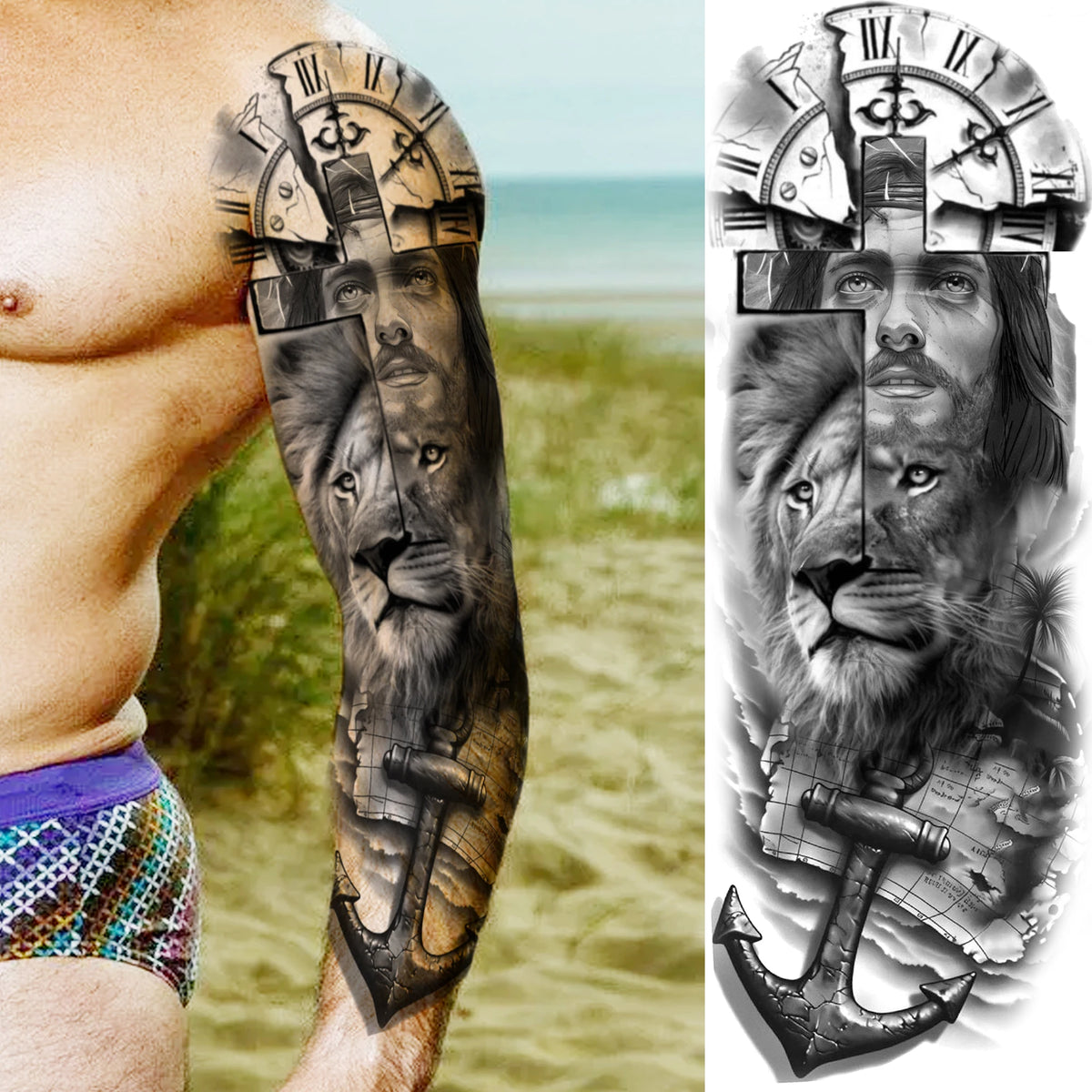 Full Arm Temporary Tattoo Sleeve, Waterproof Realistic Fake Tattoos for Men and Women