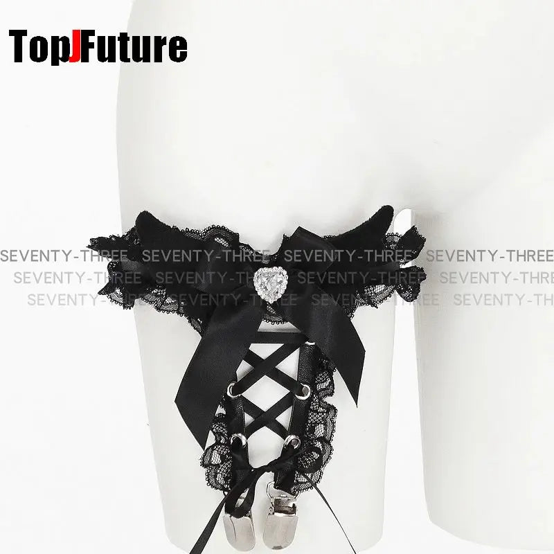 Y2K Lace Wing Ribbon Leg Ring Gothic Punk Lolita Suspender Garter Thigh Belt