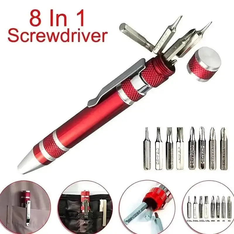 8-in-1 Screwdriver Pen, Multi-Bit Aluminum Pocket Tool for Home Repairs