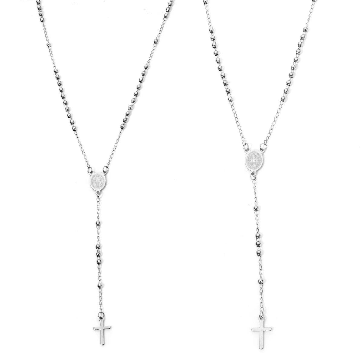Rosary Necklace Stainless Steel Cross Pendant Prayer Beads Gothic Jewelry Gift 52cm
