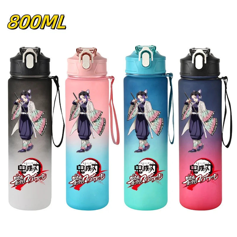 800ml Demon Slayer Water Bottle with Straw, Tanjiro Nezuko Anime Sports Cup