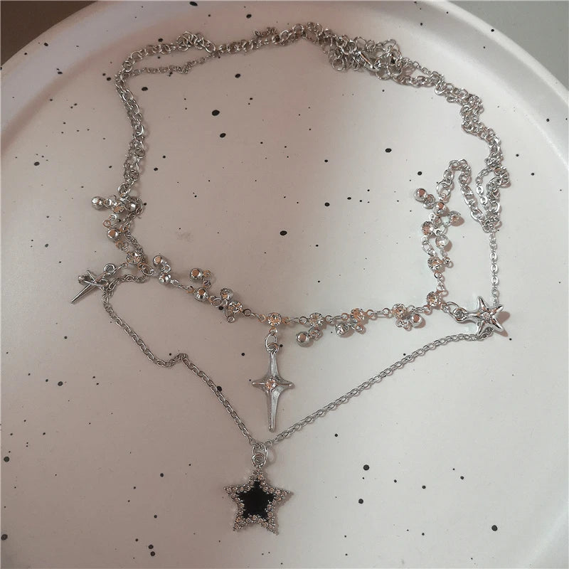 Gothic Red Butterfly Pendant Choker Necklace – Y2K Grunge Charm Jewelry with Star, Heart, Cross & Ghost Claw
