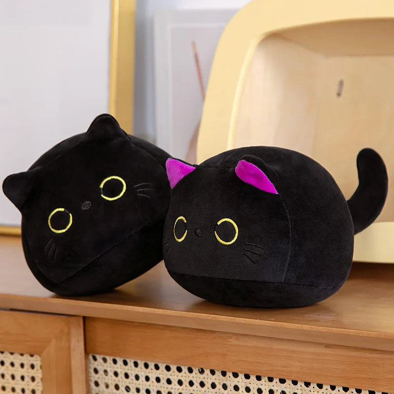 Kawaii Black Cat Plush Doll Soft Stuffed Round Cat Plushie Keychain Bag Pendant