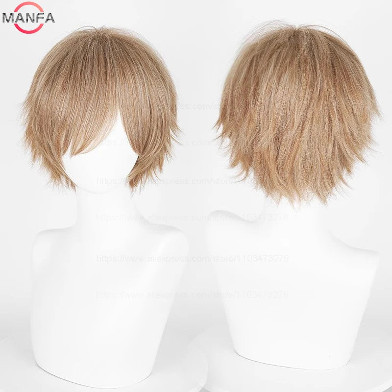 Short Straight Anime Cosplay Wig – 30cm Heat Resistant Synthetic Hair in Solid & Mixed Colors for Men and Women