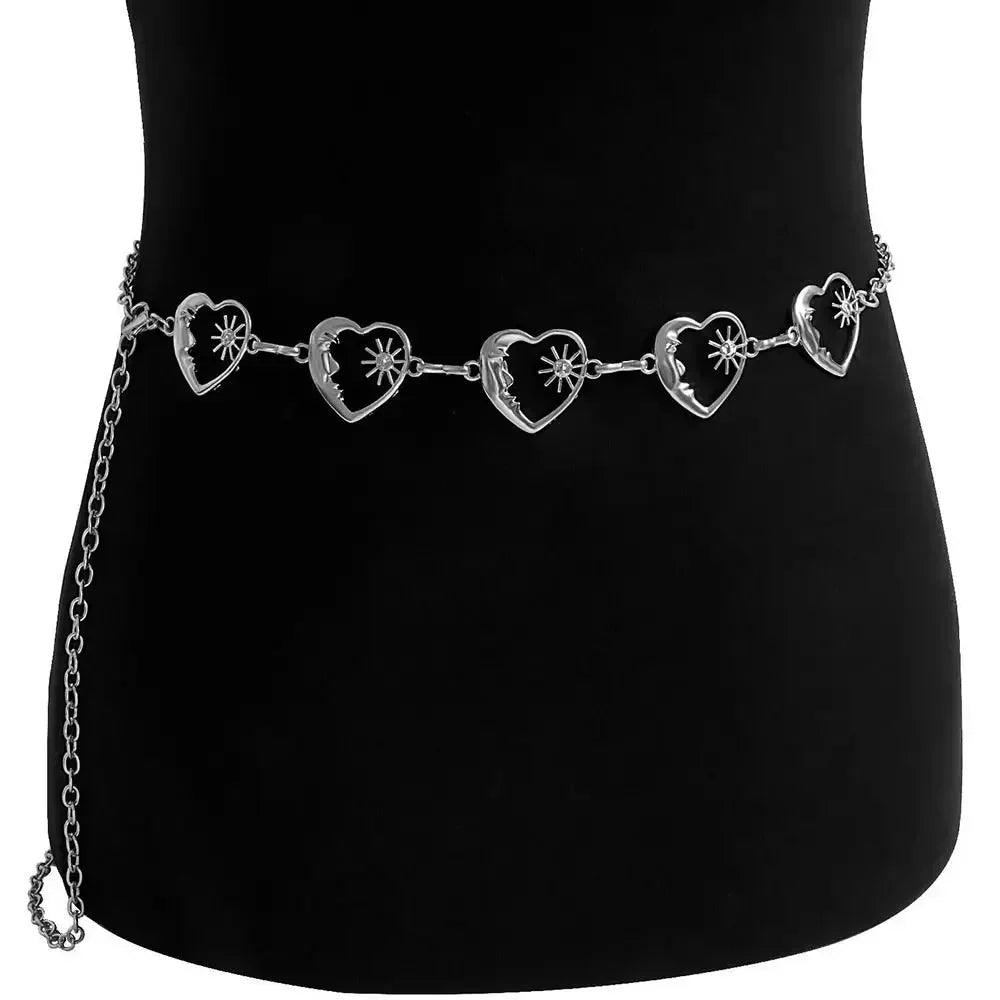Punk Hip Hop Sun Waist Chain Belt – Vintage Gold & Silver Metal High Waist Chain for Women