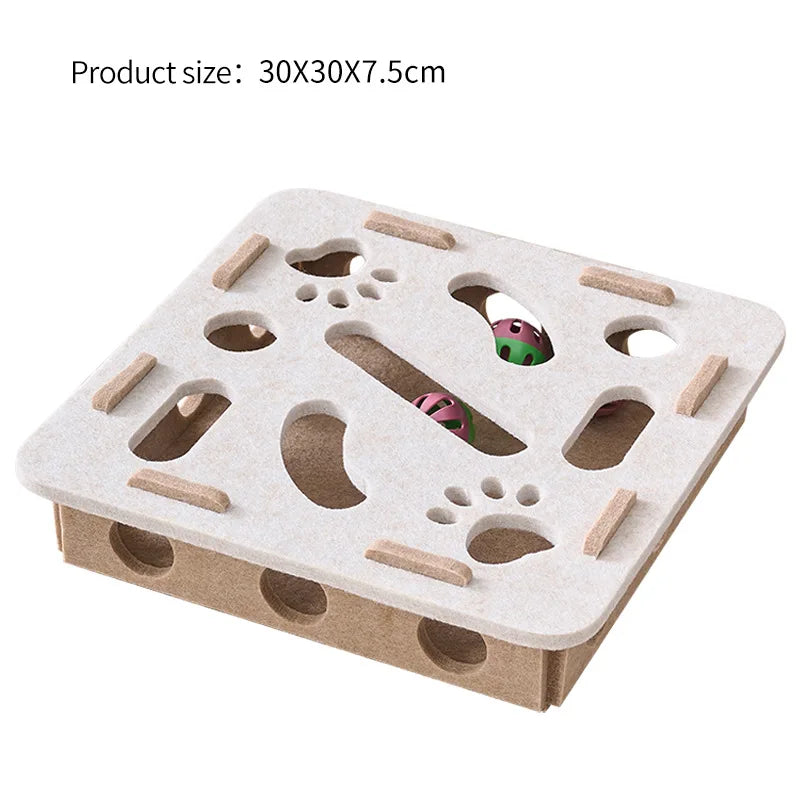 Felt Cat Puzzle Toy Box – Interactive Maze Tunnel with Bell Ball for Indoor Cats