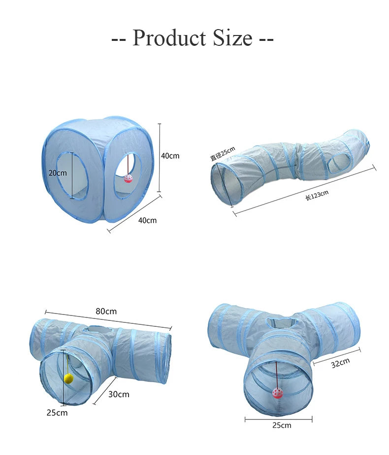 3-Way Foldable Cat Tunnel – Gray Pet Play Tube with Peep Hole for Kittens