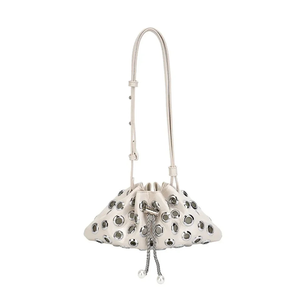 Punk Metal Stud Rivet Shoulder Bag – Y2K Gothic Chain Underarm Crossbody Handbag for Women