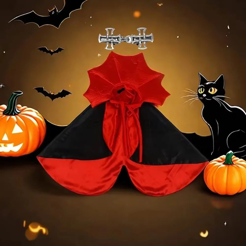 Cat Halloween Vampire Cape Costume - Cute Pet Cloak for Cats, Festival Dress-Up Clothes