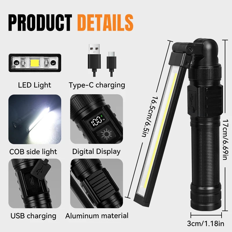 Magnetic Work Light, 1500 Lumen Rechargeable LED with 360° Rotation
