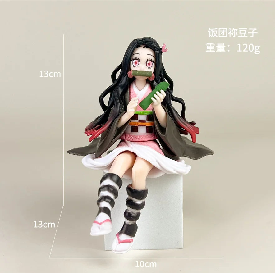 Demon Slayer Sitting Figures, Rice-Eating Tanjiro Nezuko Anime Figurine Desk Decor