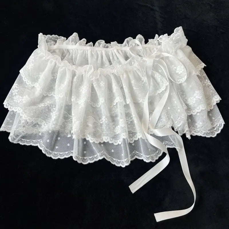 Y2K Lace Mini Layered Skirt, Coquette Tiered Denim-Look Skirt for Women
