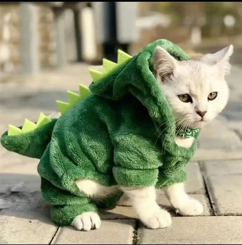 Dinosaur Costume Hoodie for Cats & Small Dogs – Cozy Fleece Halloween Sweater
