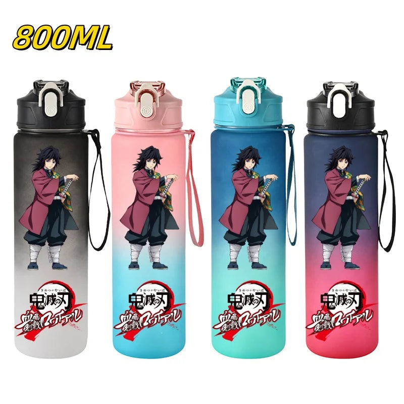 800ml Demon Slayer Water Bottle with Straw, Tanjiro Nezuko Anime Sports Cup