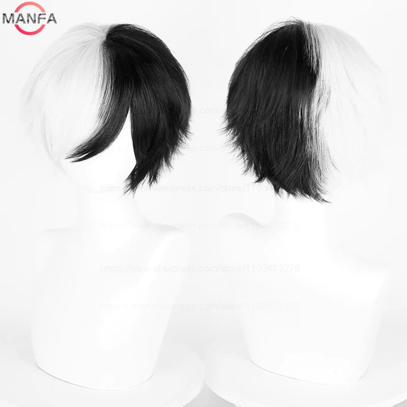 Short Straight Anime Cosplay Wig – 30cm Heat Resistant Synthetic Hair in Solid & Mixed Colors for Men and Women