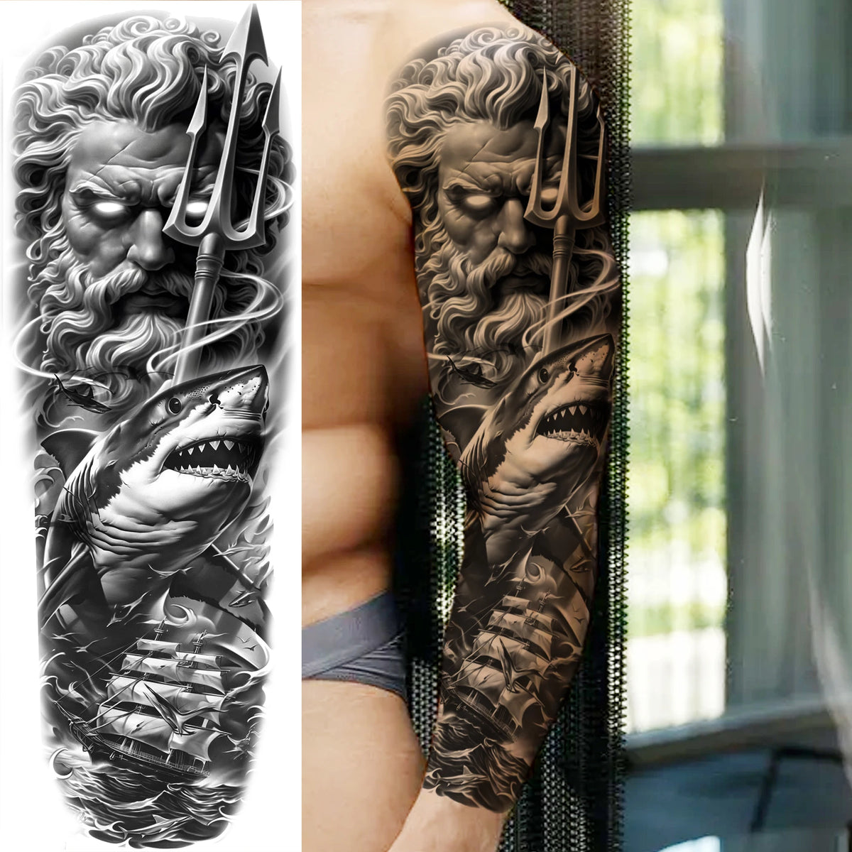 Full Arm Temporary Tattoo Sleeve, Waterproof Realistic Fake Tattoos for Men and Women