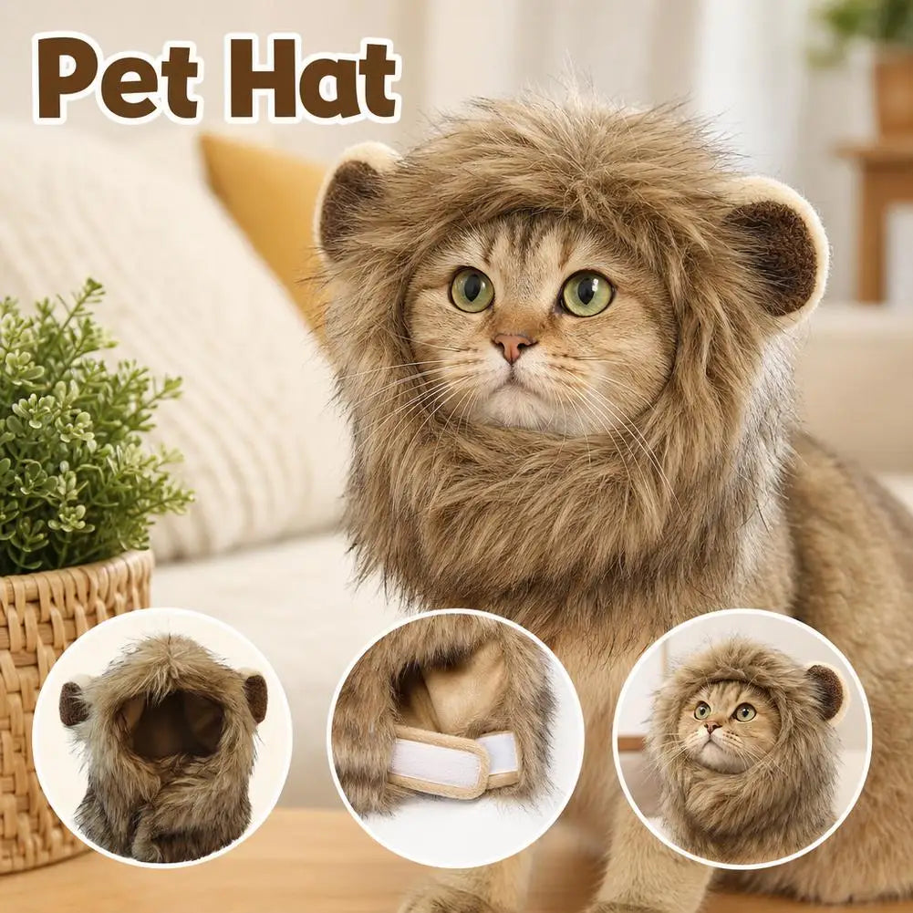 Elastic Lion Mane Headgear Cat Hat – Soft Pet Costume for Party Photos