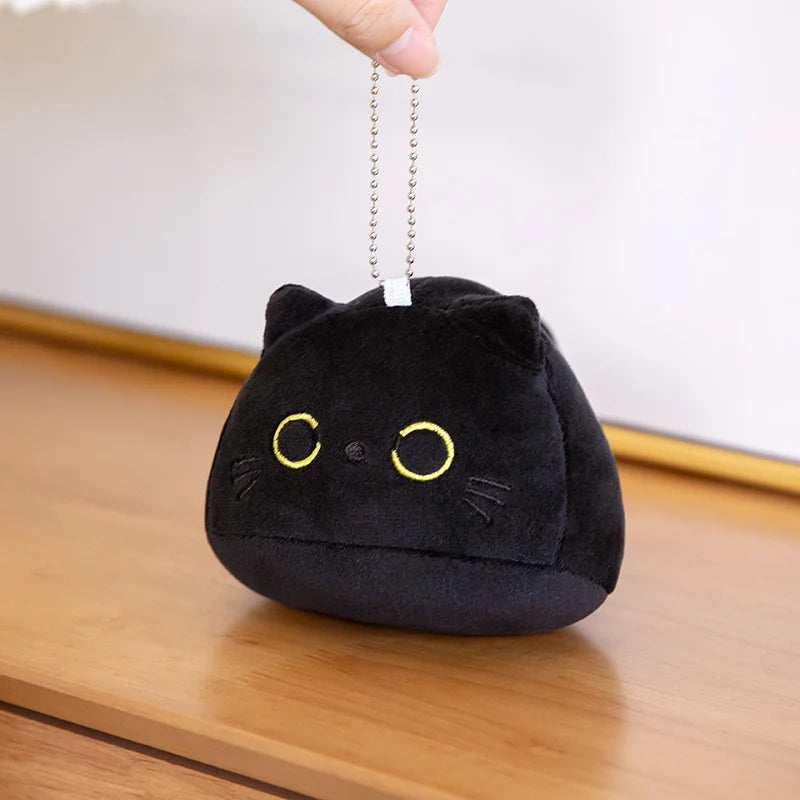 Kawaii Black Cat Plush Doll Soft Stuffed Round Cat Plushie Keychain Bag Pendant