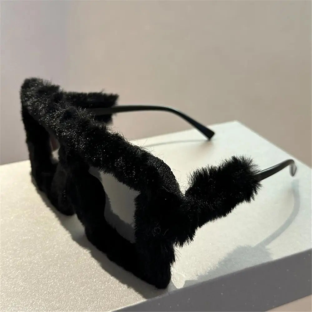 Y2K Oversized Plush Sunglasses Fluffy Winter Shades Halloween Novelty Glasses
