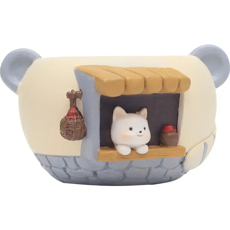 Cute Kitty Fox Resin Succulent Planter Mini Desk Flowerpot for Home Office Decor