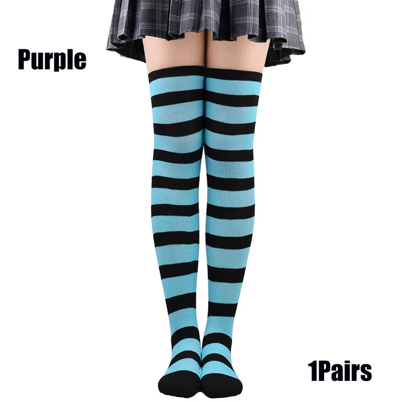 Y2K Striped Over-Knee Socks - Lolita JK Thigh High Stockings for Women