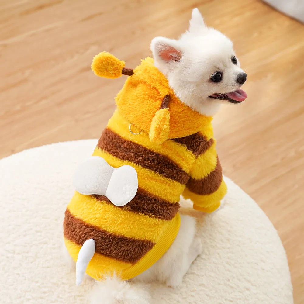 Dinosaur Bee Pet Jumpsuit for Cats & Small Dogs – Plush 4-Leg Winter Costume