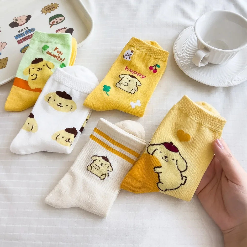 Sanrio Pompompurin Socks – Kawaii Mid-Length Breathable Cotton Socks for Girls