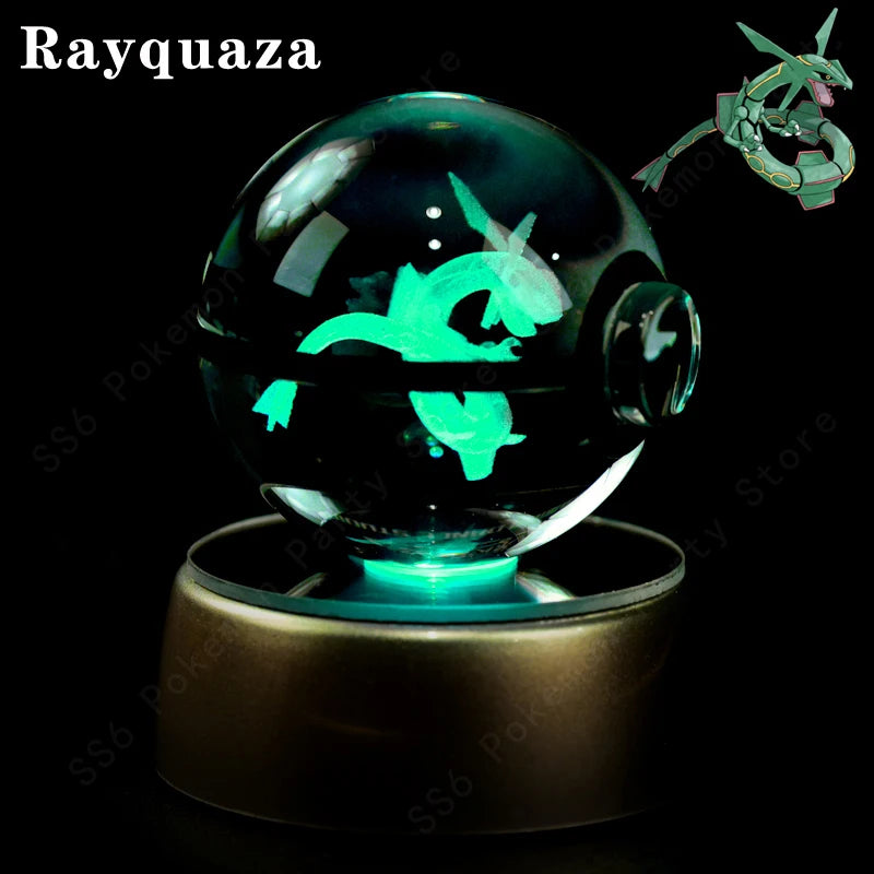 Pokemon 3D Crystal Ball Night Light - Glass Pokeball LED Lamp with Pikachu, Mewtwo & Gengar