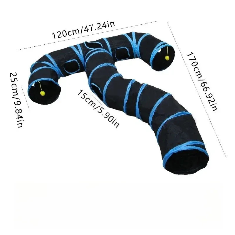 Collapsible Cat Tunnel Toy – Blue & Black Pop-Up Play Tube and Hideaway for Indoor Kittens