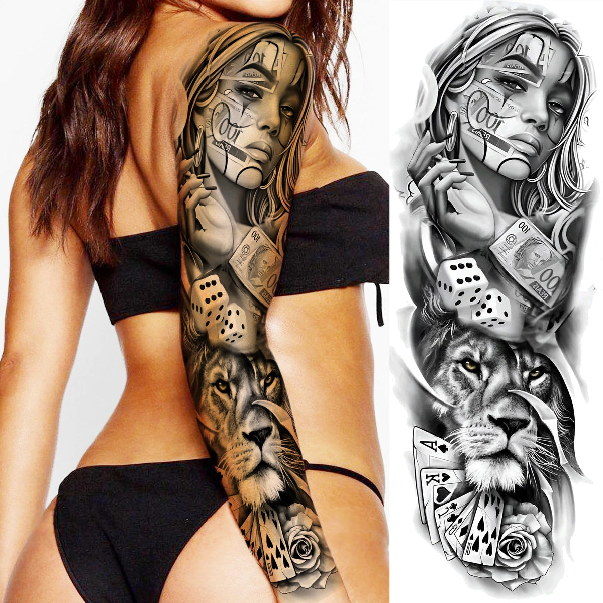Full Arm Temporary Tattoo Sleeve, Waterproof Realistic Fake Tattoos for Men and Women